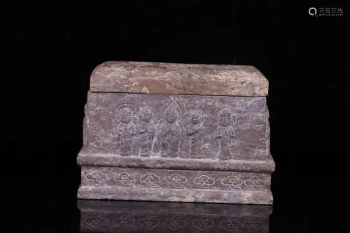 A TANG DYNASTY STYLE STONE BOX FOR BUDDHIST RELICS