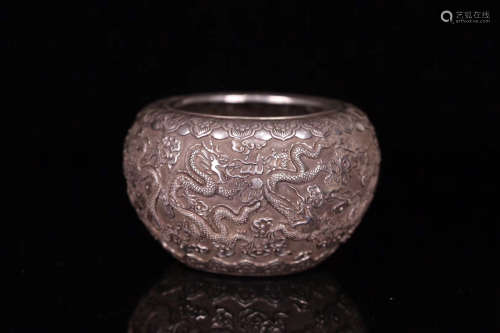 17TH-19TH CENTURY, A DRAGON PATTERN OLD SILVER BRUSH WASHER, QING DYNASTY