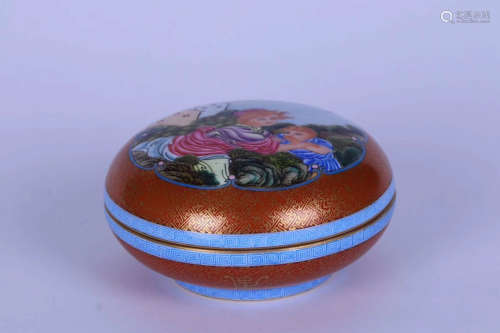 A FOREIGN FIGURE PATTERN ENAMEL SEAL BOX