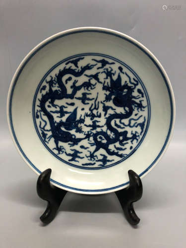 14-16TH CENTURY, A BLUE&WHITE PLATE, MING DYNASTY