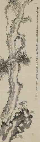 Yoshitsugu Haizan (1846-1915)Hängerolle. Kiefer und reishi-Pilz. Tusche auf Seide. Längere