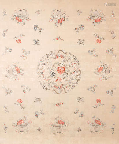 Late Qing dynasty A large embroidered pale orange silk panel