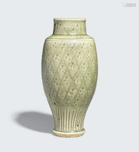 Ming dynasty A Longquan celadon vase with incised decoration