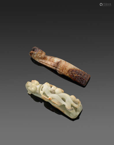 20th century two jade belt hooks