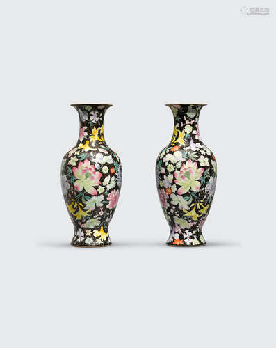 Huai ren tang zhi marks, Republic period A pair of sgriffiato and famille rose enameled baluster vases