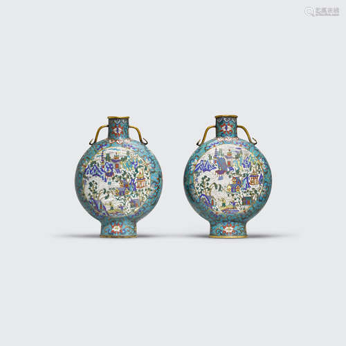 19th century A pair of cloisonné  enamel moon flasks