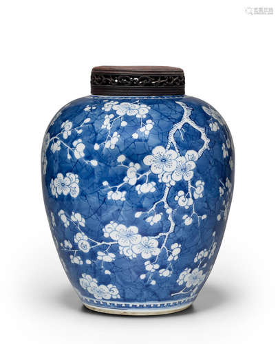 Kangxi period A BLUE AND WHITE 'CRACKED ICE AND PRUNUS' JAR