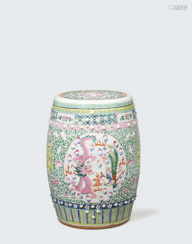 20th century A famille rose enameled garden seat