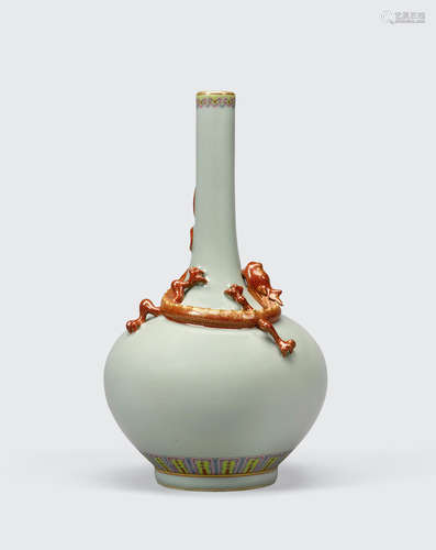 Qianlong mark A celadon ground stick neck vase