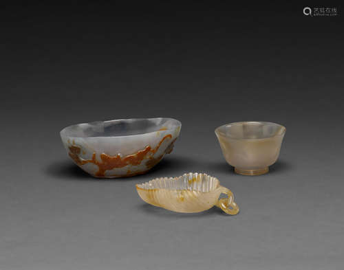 A group of three agate containers