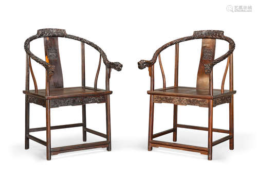 Republic Period A pair of hardwood horseshoe back chairs