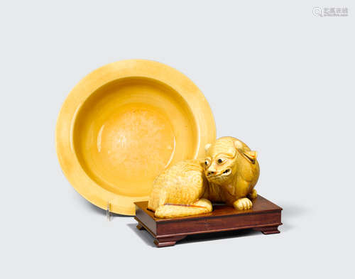 Late Qing/Republic period Two yellow glazed ceramics