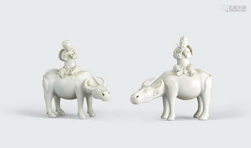 Republic period A PAIR OF DEHUA PORCELAIN BOYS ON WATER BUFFALOS