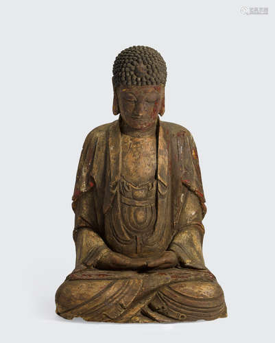 17th century A large wood seated figure of Buddha