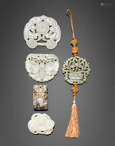 A group of five jade plaques