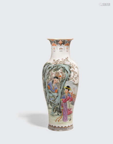 Qianlong mark, Republic period A famille rose enameled baluster vase