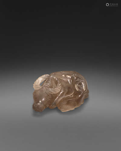 19th century A carved smoky quartz  water buffalo group