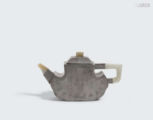 Late Qing/Republic period A pewter and jade teapot