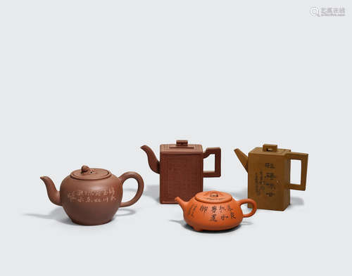 A group of four yixing teapots