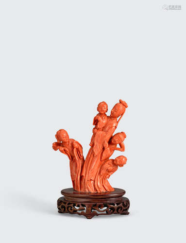 A Coral Carving of a Mother and Children