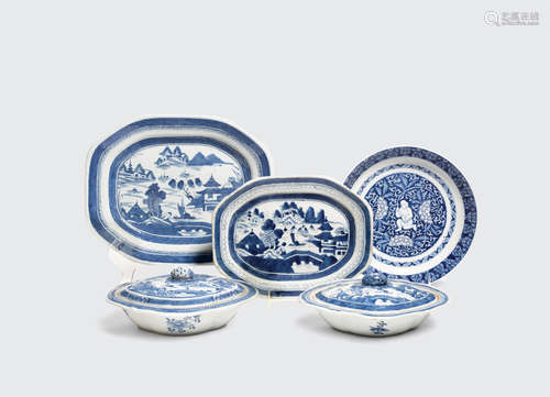 Kangxi period and 19th century A group of blue and white export porcelains