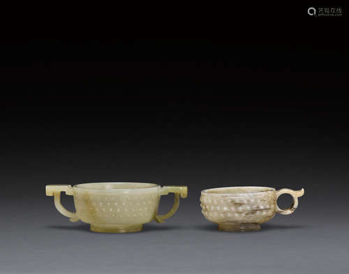 Late Qing/Republic period  Two archaistic jade libation cups