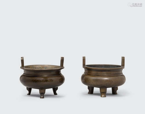 Shisou marks Two silver wire-inlaid bronze incense burners