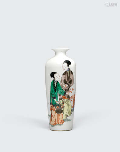 A famille verte porcelain vase with figure decoration