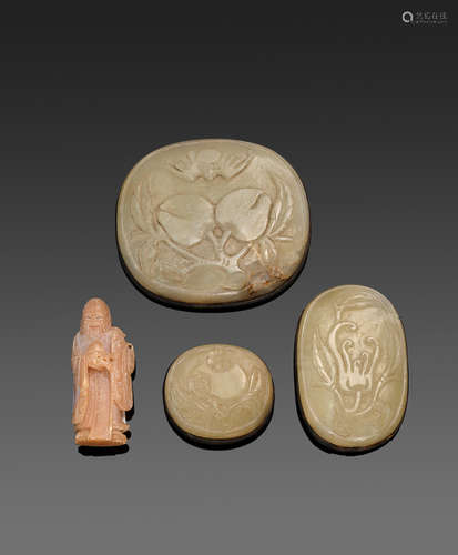 20th century A group of three hardstone plaques