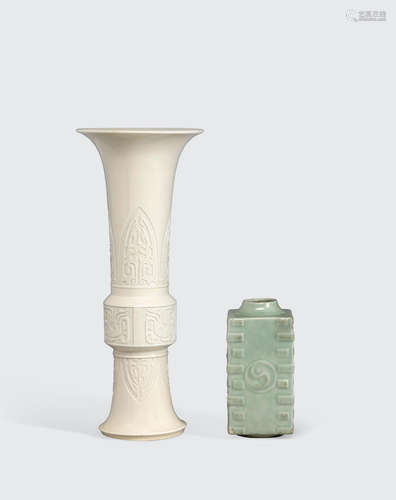 18th and 19th century Two archaistic glazed porcelain vases