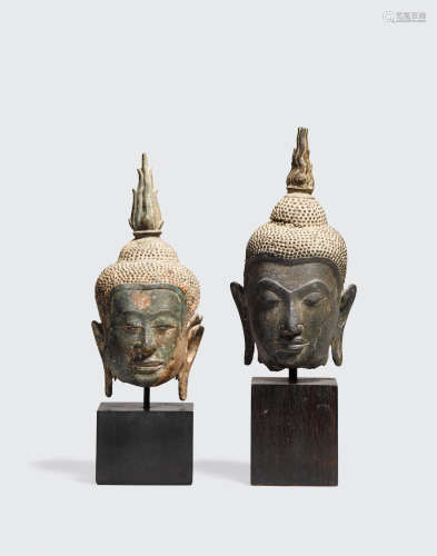Thailand, early Ayutthaya period, circa 14th century TWO COPPER ALLOY HEADS OF BUDDHA