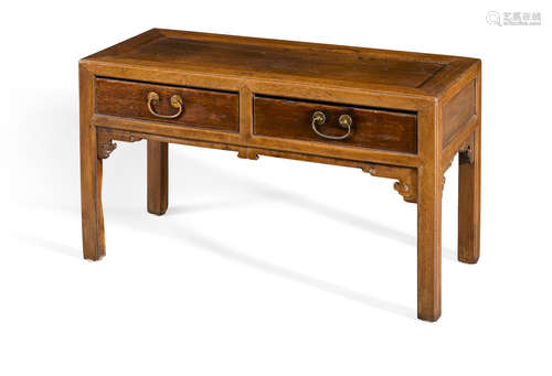 20th century A two-drawer mixed wood side table