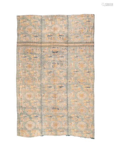 19th century A blue ground brocade panel