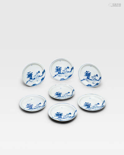 Chongzhen/Shunzhi period A group of seven blue and white dishes