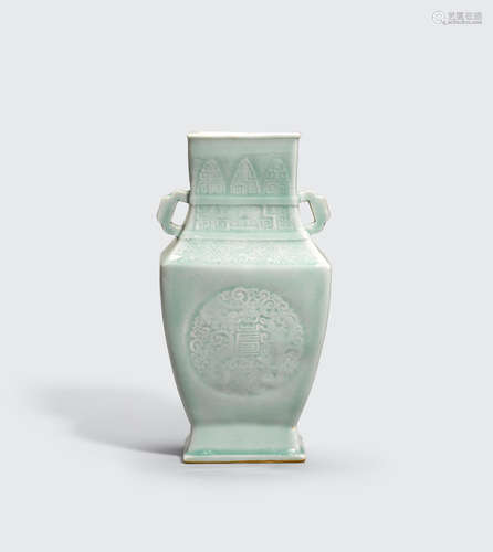 Qianlong mark, Republic period A pale greenish-white glazed hu-form vase