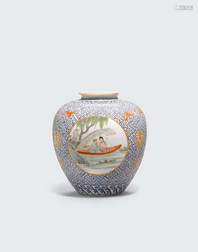 Qianlong mark, Republic period a famille rose and blue enameled jar