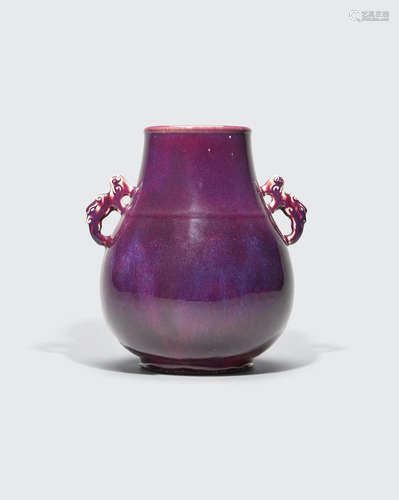 Qianlong mark, Republic period A transmutation glazed hu-form vase with handles