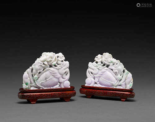 A pair of reticulated lavender jadeite plaques