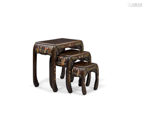 Republic period A set of three nesting tables with hardstone overlay