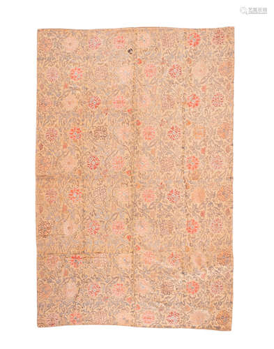 19th century A lotus flower and leaf scroll brocade panel