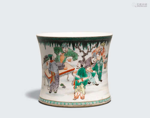 Late Qing/Republic period A famille verte enameled brush pot