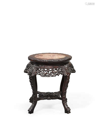 A marble inlay hardwood stool