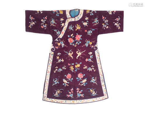 Late Qing/Republic period A woman's embroidered purple satin informal robe