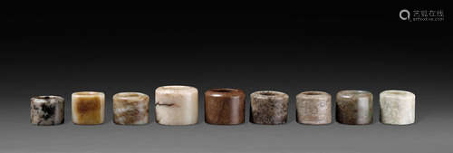 Qing dynasty and later A group of NINE JADE AND HARDSTONE ARCHER'S RINGS