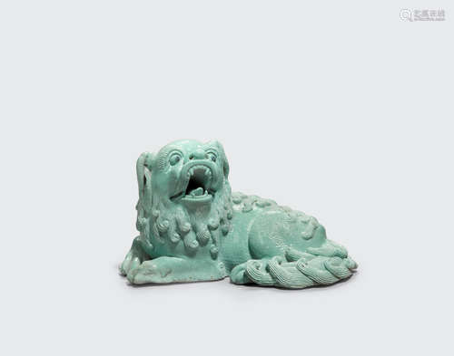 Late Qing dynasty A turquoise glazed biscuit figure of a puppy