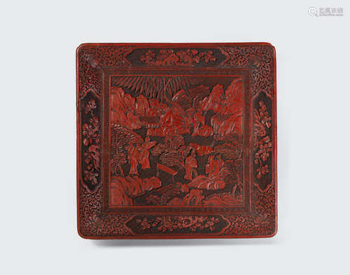 Late Qing/Republic period A square cinnabar lacquer tray