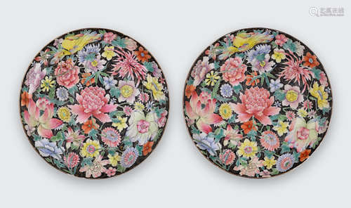 Guangxu marks, Republic period A Pair of famille rose mille-fleurs dishes