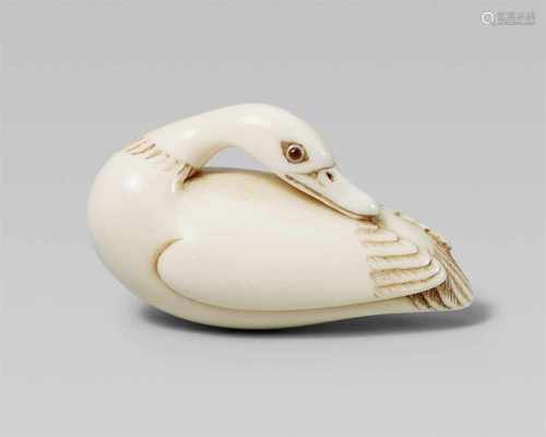 An elegant ivory netsuke of a duck, in the style of Mitsuhiro. Second half 19th century or laterOf