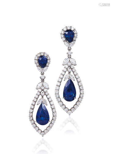 总重约8.51克拉斯里兰卡「深皇家蓝」蓝宝石配钻石耳环