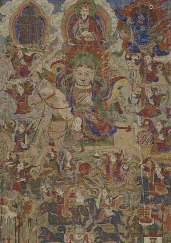 Zwei thangkas mit der Darstellung von zwei Schutzgottheiten. Mongolei. 19. Jh.Im Zentrum eine